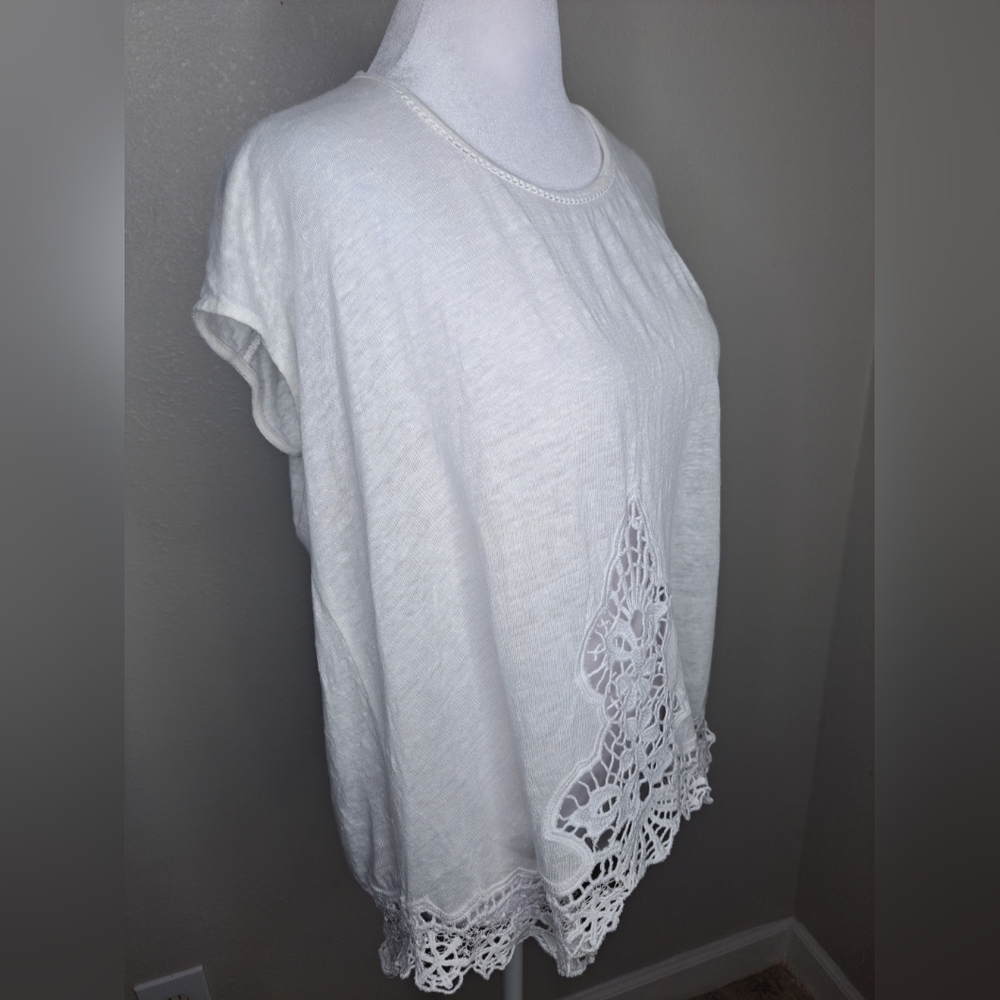 Generation Love White Linen Top Crochet Embroidered Coastal Boho Oversized XS